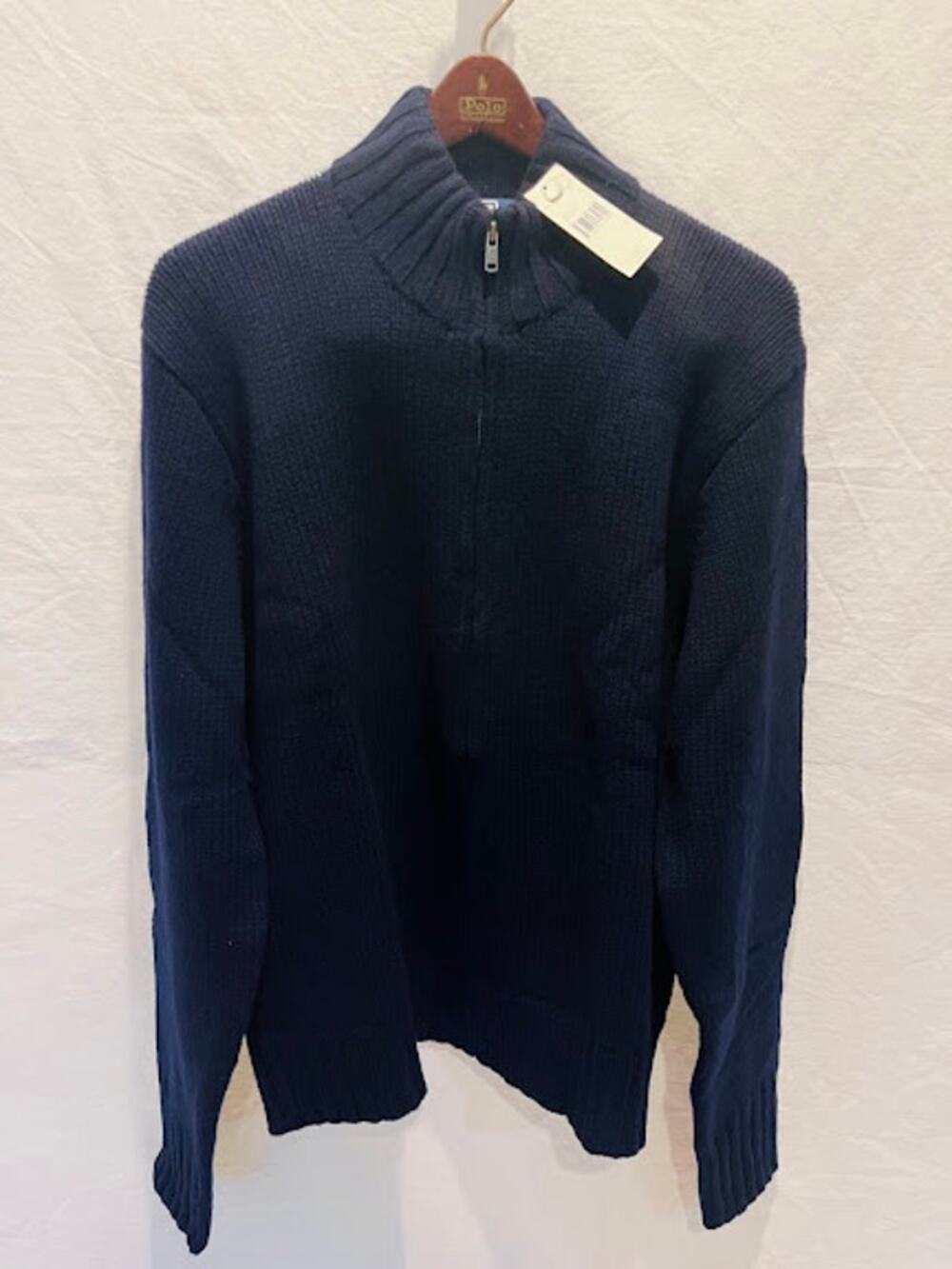 NWT VTG NOS Polo Ralph Lauren Wool Mock Neck Full Zip Cardigan Sweater Mens XL